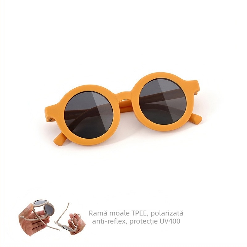 Ochelari de soare pentru copii, ramă circulară din silicon, protecție UV400, lentile TAC polarizate, ramă cu cadru complet, material ramă: TPEE