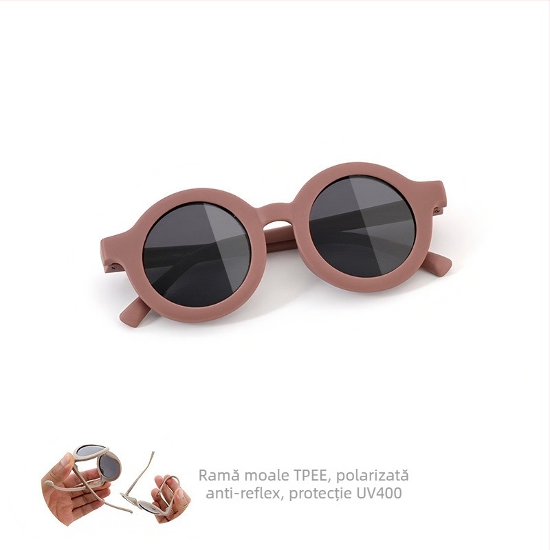 Ochelari de soare pentru copii, ramă circulară din silicon, protecție UV400, lentile TAC polarizate, ramă cu cadru complet, material ramă: TPEE