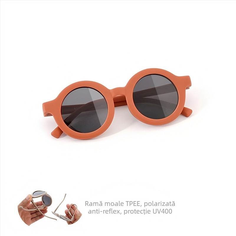Ochelari de soare pentru copii, ramă circulară din silicon, protecție UV400, lentile TAC polarizate, ramă cu cadru complet, material ramă: TPEE