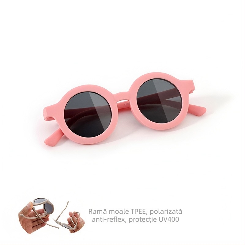 Ochelari de soare pentru copii, ramă circulară din silicon, protecție UV400, lentile TAC polarizate, ramă cu cadru complet, material ramă: TPEE