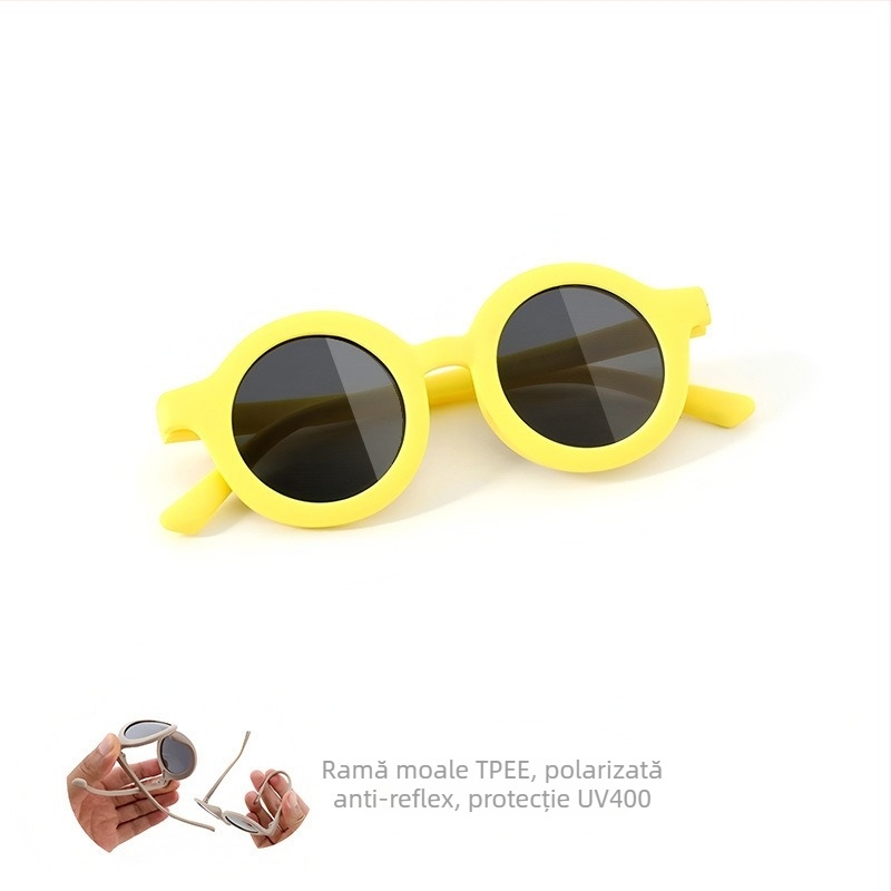 Ochelari de soare pentru copii, ramă circulară din silicon, protecție UV400, lentile TAC polarizate, ramă cu cadru complet, material ramă: TPEE