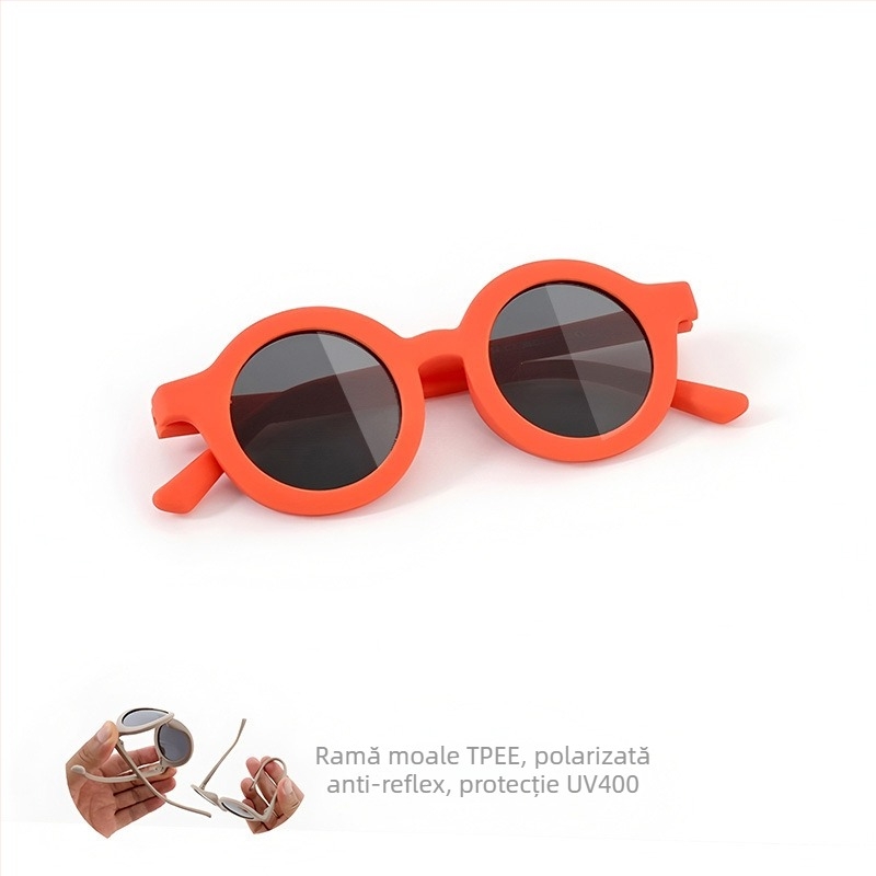 Ochelari de soare pentru copii, ramă circulară din silicon, protecție UV400, lentile TAC polarizate, ramă cu cadru complet, material ramă: TPEE