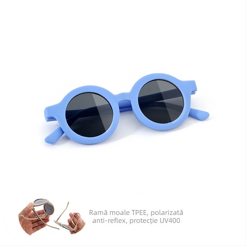Ochelari de soare pentru copii, ramă circulară din silicon, protecție UV400, lentile TAC polarizate, ramă cu cadru complet, material ramă: TPEE
