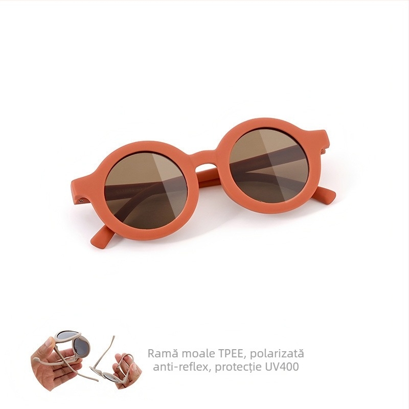 Ochelari de soare pentru copii, ramă circulară din silicon, protecție UV400, lentile TAC polarizate, ramă cu cadru complet, material ramă: TPEE