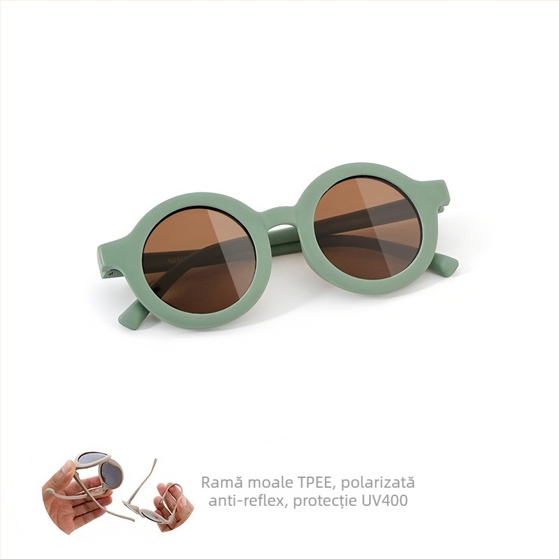 Ochelari de soare pentru copii, ramă circulară din silicon, protecție UV400, lentile TAC polarizate, ramă cu cadru complet, material ramă: TPEE