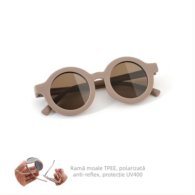 Ochelari de soare pentru copii, ramă circulară din silicon, protecție UV400, lentile TAC polarizate, ramă cu cadru complet, material ramă: TPEE