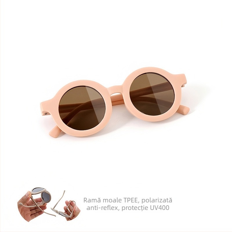 Ochelari de soare pentru copii, ramă circulară din silicon, protecție UV400, lentile TAC polarizate, ramă cu cadru complet, material ramă: TPEE