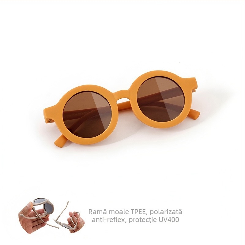 Ochelari de soare pentru copii, ramă circulară din silicon, protecție UV400, lentile TAC polarizate, ramă cu cadru complet, material ramă: TPEE