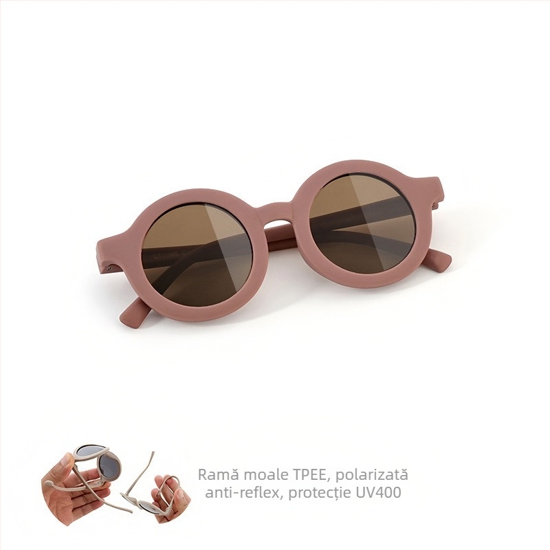 Ochelari de soare pentru copii, ramă circulară din silicon, protecție UV400, lentile TAC polarizate, ramă cu cadru complet, material ramă: TPEE