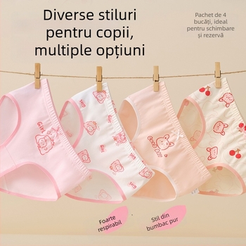 Chiloți pentru fetițe din bumbac, Clasă A, 6-12 ani, talie medie, confortabili, fără strângere