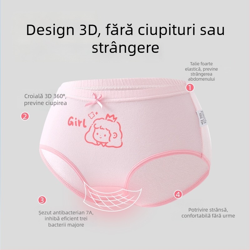 Chiloți pentru fetițe din bumbac, Clasă A, 6-12 ani, talie medie, confortabili, fără strângere