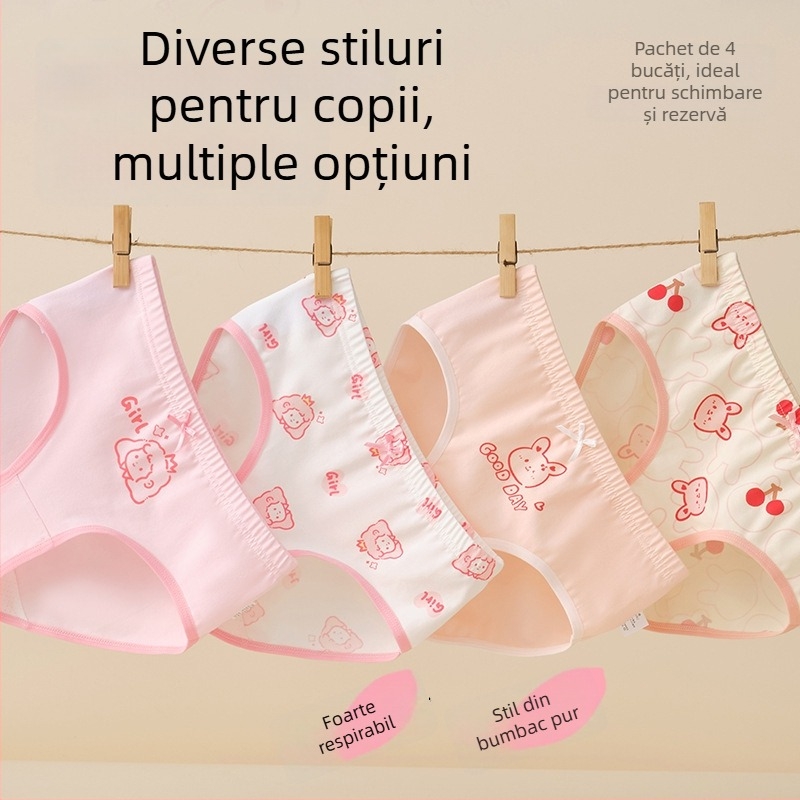 Chiloți pentru fetițe din bumbac, Clasă A, 6-12 ani, talie medie, confortabili, fără strângere
