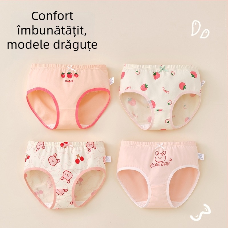 Chiloți pentru fetițe din bumbac, Clasă A, 6-12 ani, talie medie, confortabili, fără strângere
