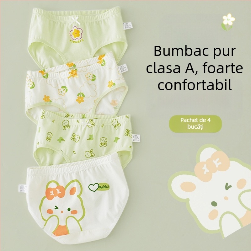 Chiloți pentru fetițe din bumbac, Clasă A, 6-12 ani, talie medie, confortabili, fără strângere