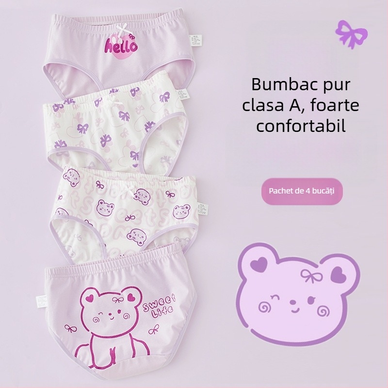 Chiloți pentru fetițe din bumbac, Clasă A, 6-12 ani, talie medie, confortabili, fără strângere