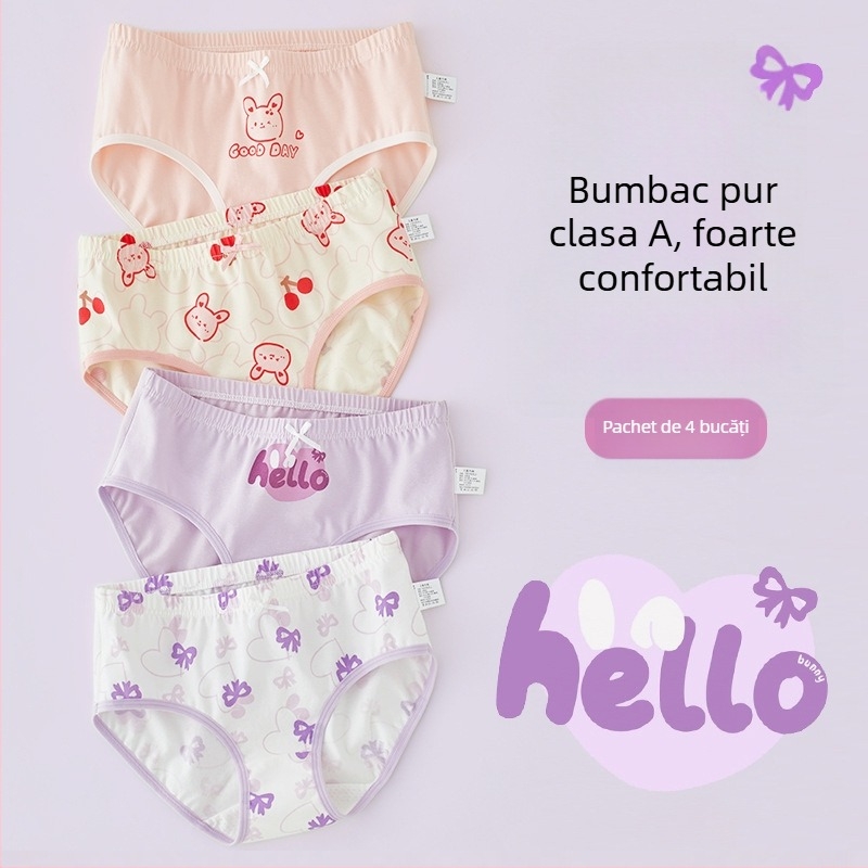 Chiloți pentru fetițe din bumbac, Clasă A, 6-12 ani, talie medie, confortabili, fără strângere