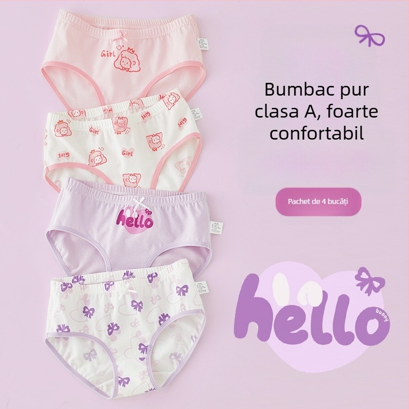Chiloți pentru fetițe din bumbac, Clasă A, 6-12 ani, talie medie, confortabili, fără strângere