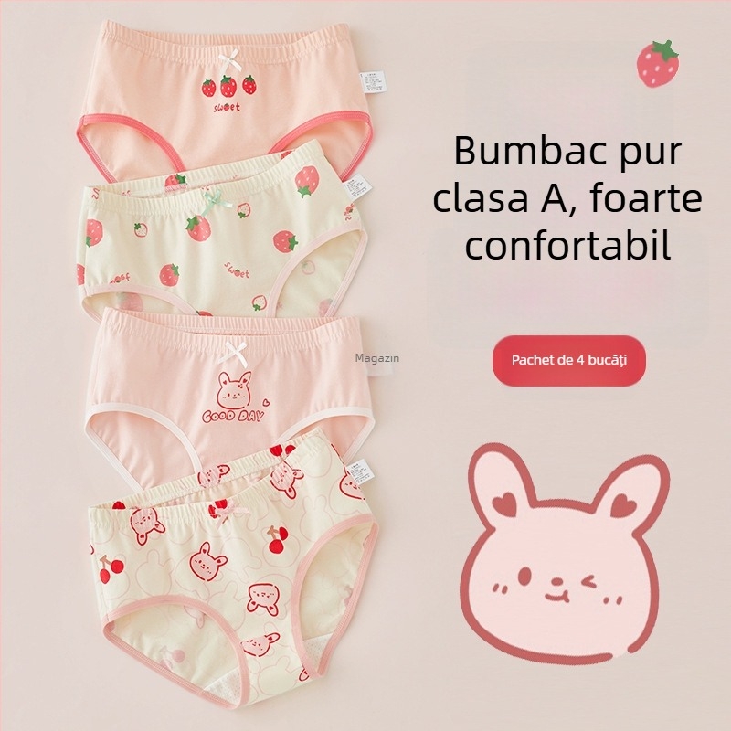 Chiloți pentru fetițe din bumbac, Clasă A, 6-12 ani, talie medie, confortabili, fără strângere