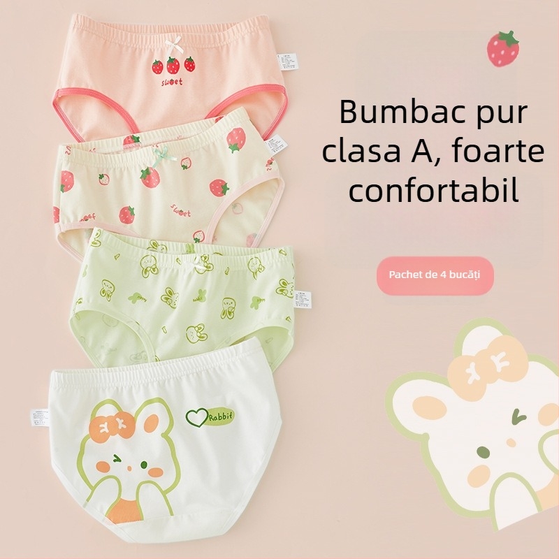 Chiloți pentru fetițe din bumbac, Clasă A, 6-12 ani, talie medie, confortabili, fără strângere