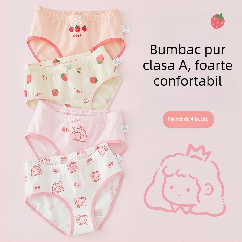 Chiloți pentru fetițe din bumbac, Clasă A, 6-12 ani, talie medie, confortabili, fără strângere