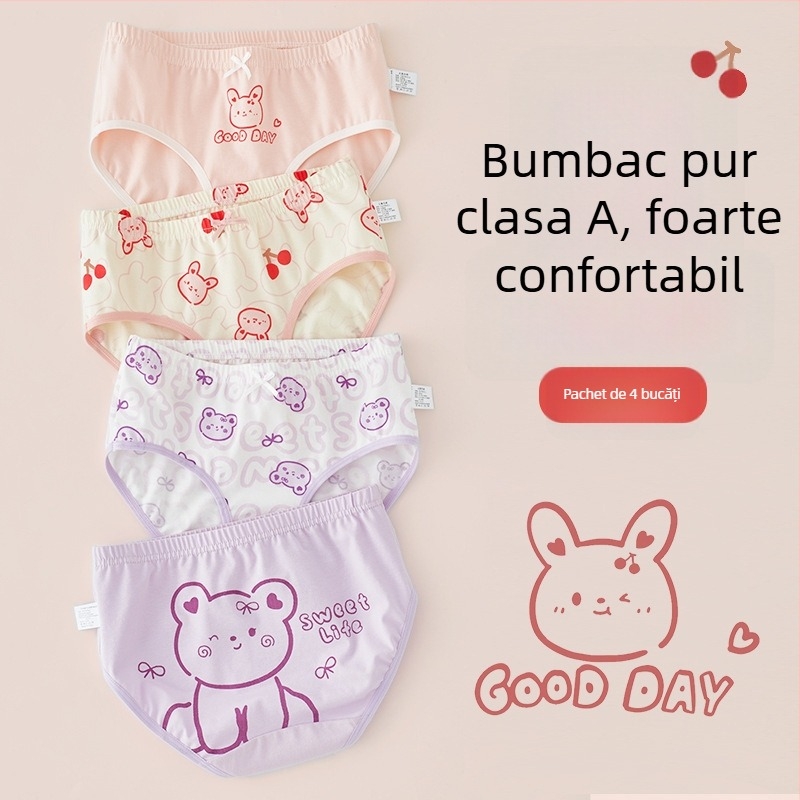 Chiloți pentru fetițe din bumbac, Clasă A, 6-12 ani, talie medie, confortabili, fără strângere