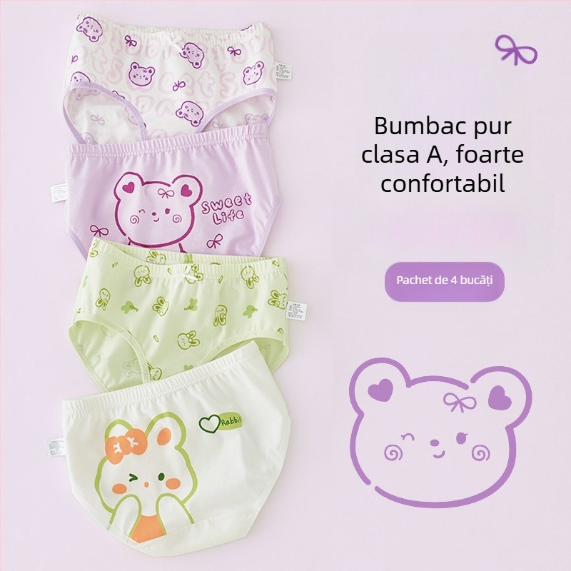 Chiloți pentru fetițe din bumbac, Clasă A, 6-12 ani, talie medie, confortabili, fără strângere