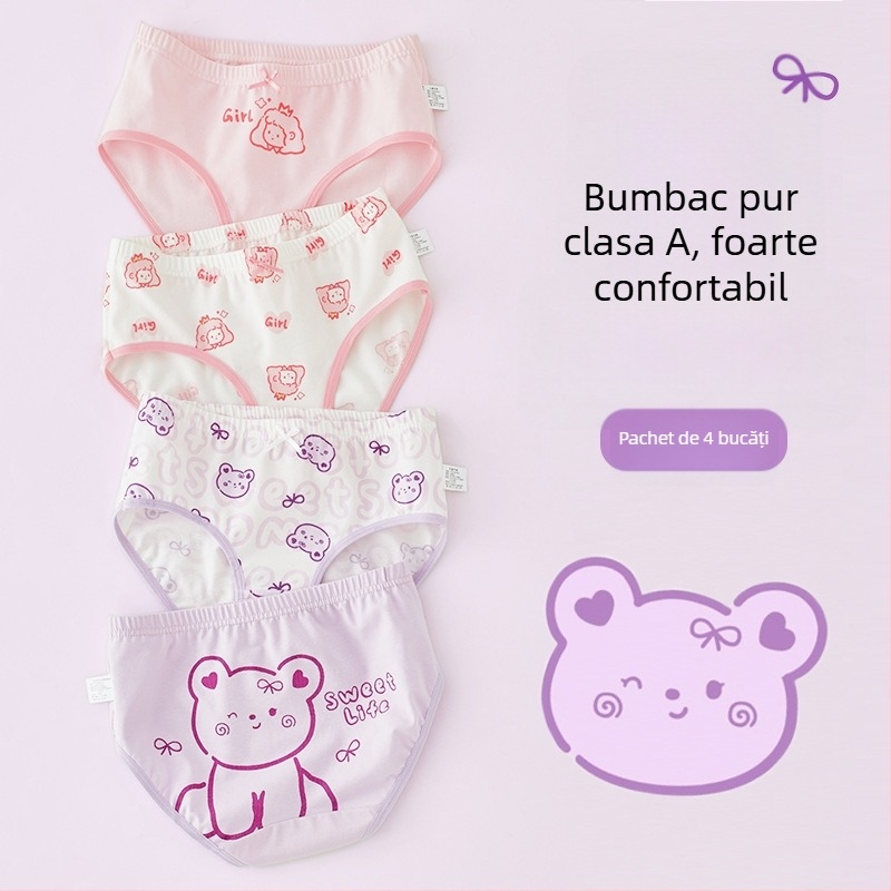 Chiloți pentru fetițe din bumbac, Clasă A, 6-12 ani, talie medie, confortabili, fără strângere