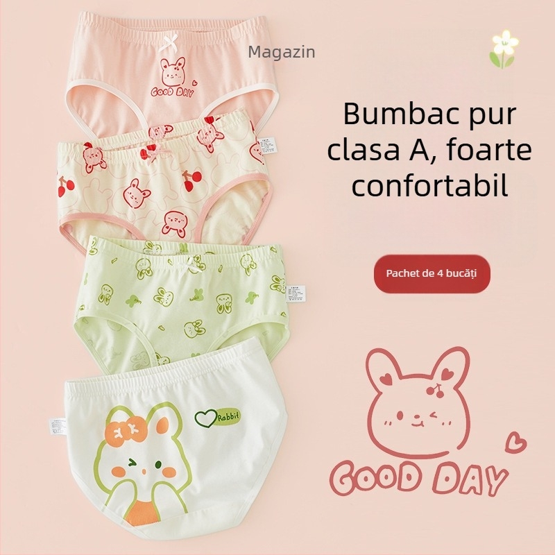 Chiloți pentru fetițe din bumbac, Clasă A, 6-12 ani, talie medie, confortabili, fără strângere