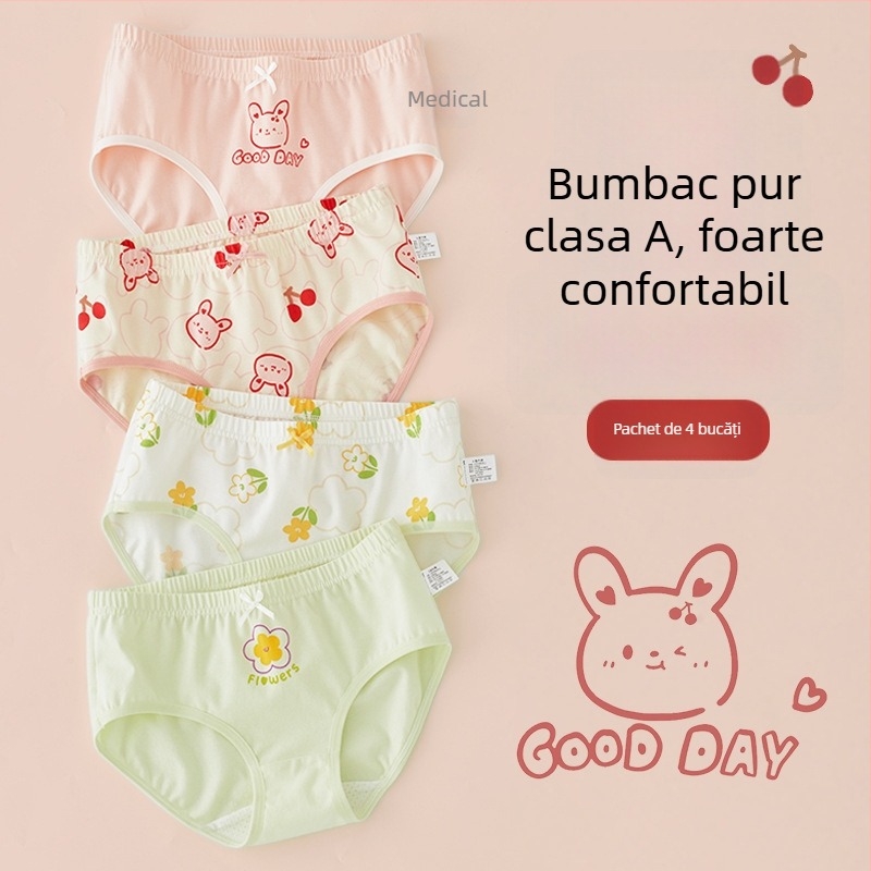 Chiloți pentru fetițe din bumbac, Clasă A, 6-12 ani, talie medie, confortabili, fără strângere
