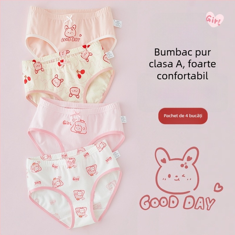 Chiloți pentru fetițe din bumbac, Clasă A, 6-12 ani, talie medie, confortabili, fără strângere