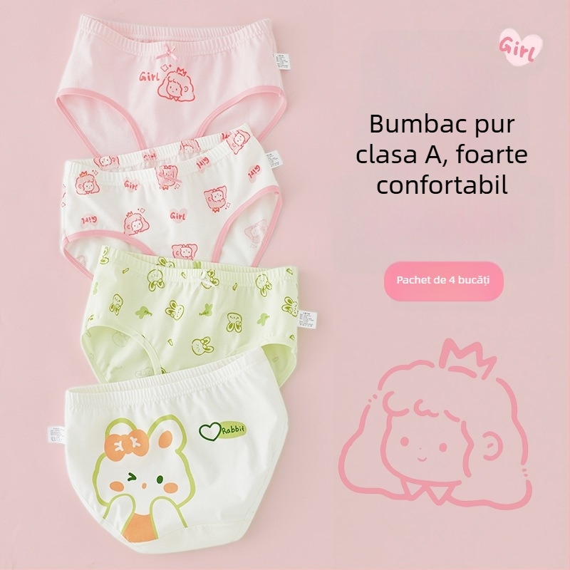 Chiloți pentru fetițe din bumbac, Clasă A, 6-12 ani, talie medie, confortabili, fără strângere