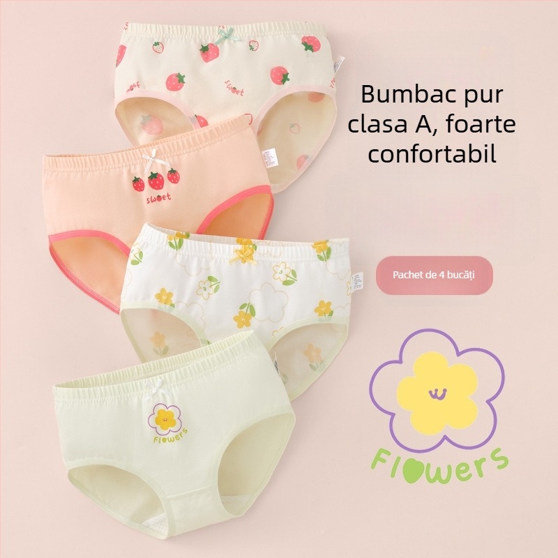 Chiloți pentru fetițe din bumbac, Clasă A, 6-12 ani, talie medie, confortabili, fără strângere