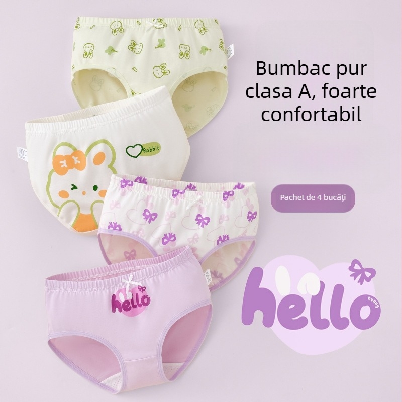 Chiloți pentru fetițe din bumbac, Clasă A, 6-12 ani, talie medie, confortabili, fără strângere