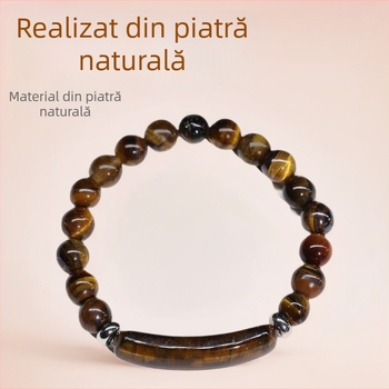 Bratara Ling shi din piatră naturală, unisex, stil urban, mărgele rotunde, manufactură manuală