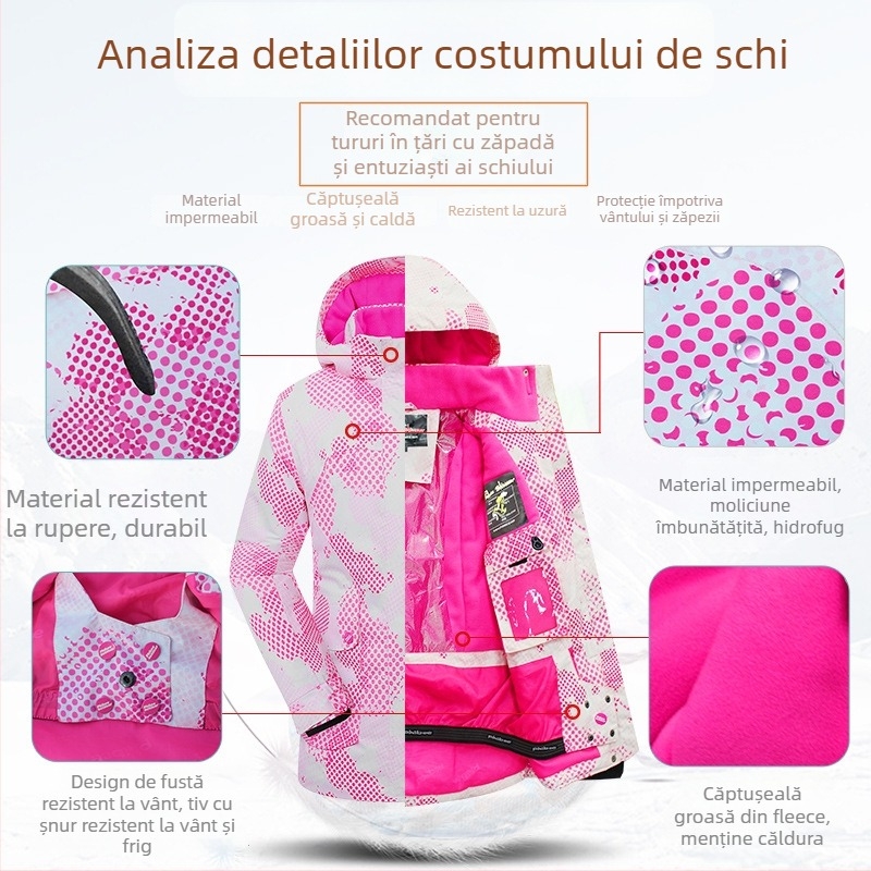 Phibee costum de schi pentru copii – impermeabil, rezistent la vânt, respirabil, căptușit cu polar fleece și izolație Space Cotton