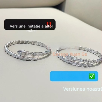 Brățară șarpe cu design cu mai multe inele, capul șarpelui deschis, cu diamante, placare 18K (Material: V gold; Tratare: Diamond; Origine: Guangzhou; An/Sezon: Toamnă 2023; Stil: Lux ușor)