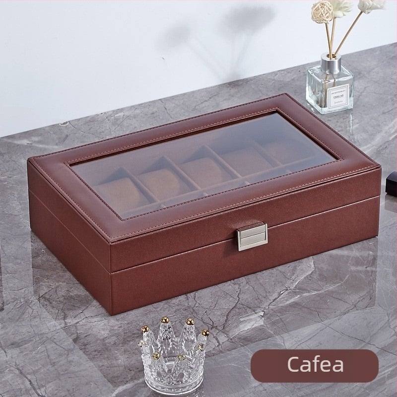 Cutie din piele pentru ceasuri, cu un compartiment și capac transparent pentru afișare, pentru uz casnic, greutate 246 g
