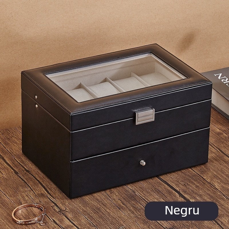 Cutie din piele pentru ceasuri, cu un compartiment și capac transparent pentru afișare, pentru uz casnic, greutate 246 g