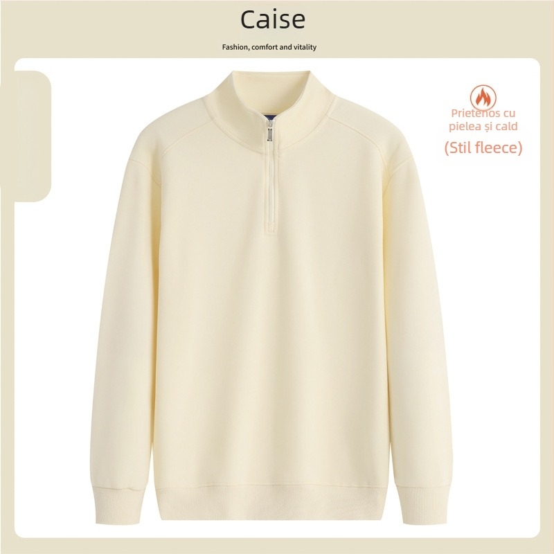 Hanorac cu guler înalt și fermoar parțial, imprimare cu logo, material din bumbac amestec, croială lejeră