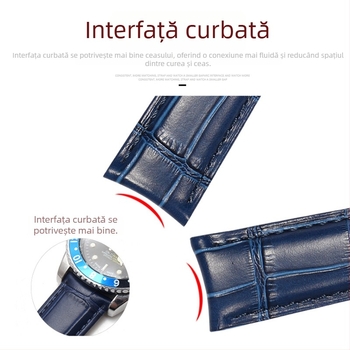 Brățară de ceas din piele de vită de înaltă calitate, margine curbată, piele pe ambele fețe, cataramă tip fluture și cataramă cu știft
