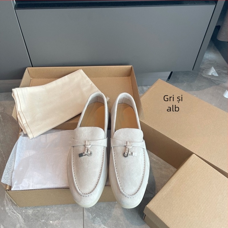 Loafers din piele de miel, unisex, slip-on, vârf rotund, parte superioară din piele de miel, talpă din cauciuc