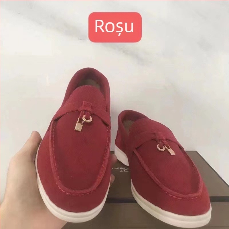 Loafers din piele de miel, unisex, slip-on, vârf rotund, parte superioară din piele de miel, talpă din cauciuc