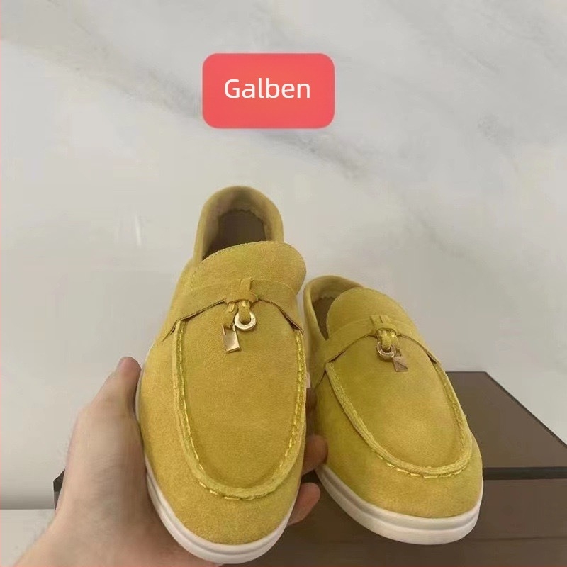 Loafers din piele de miel, unisex, slip-on, vârf rotund, parte superioară din piele de miel, talpă din cauciuc