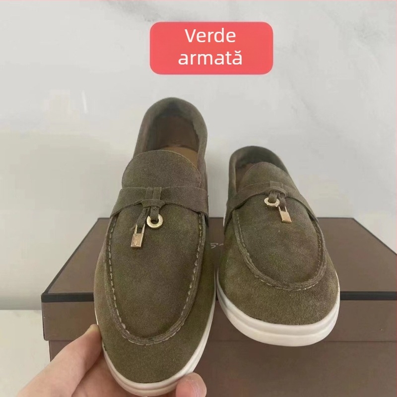 Loafers din piele de miel, unisex, slip-on, vârf rotund, parte superioară din piele de miel, talpă din cauciuc