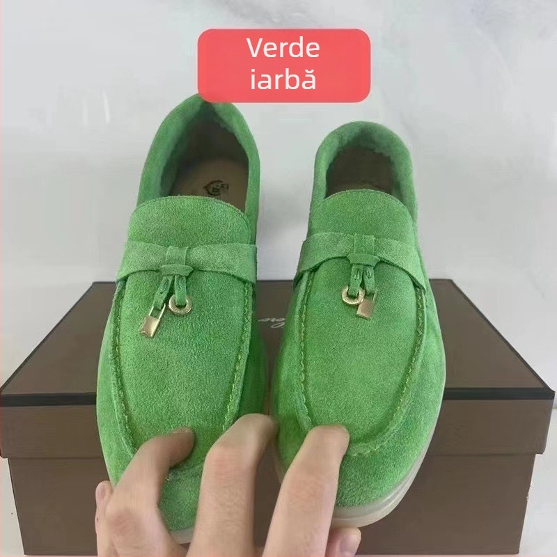 Loafers din piele de miel, unisex, slip-on, vârf rotund, parte superioară din piele de miel, talpă din cauciuc