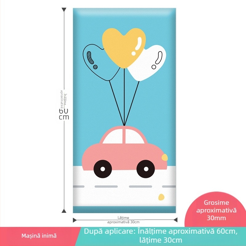 Protector de perete 3D cu design desen animat, autocolant, din piele artificială, pentru dormitor, birou și intrare