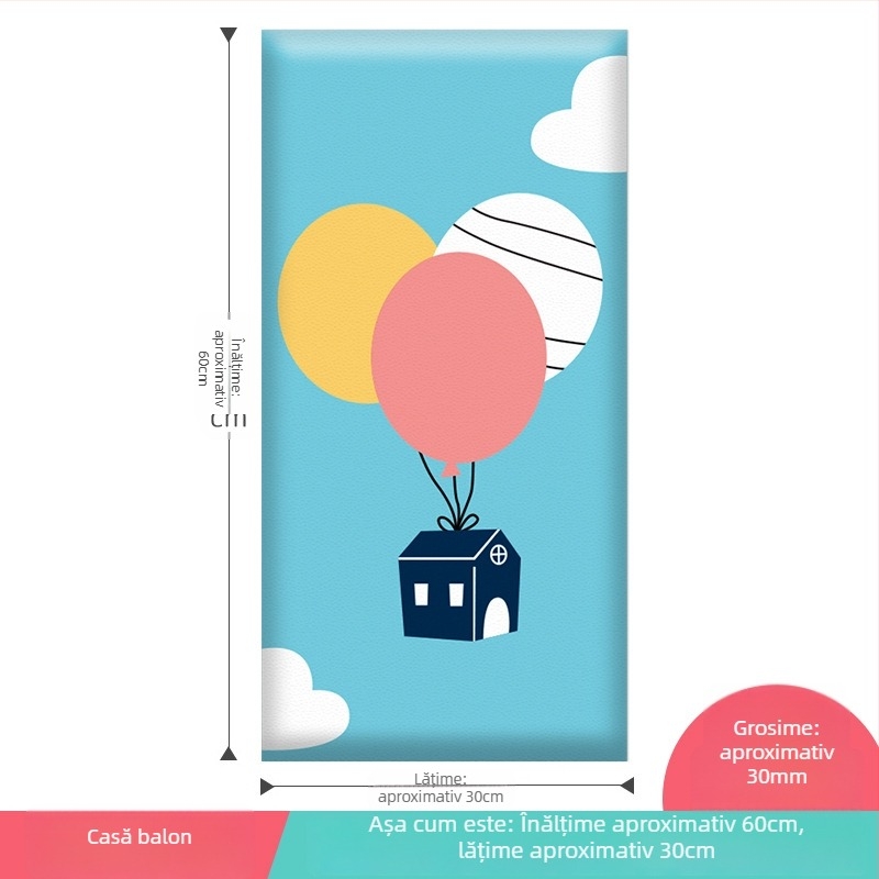 Protector de perete 3D cu design desen animat, autocolant, din piele artificială, pentru dormitor, birou și intrare