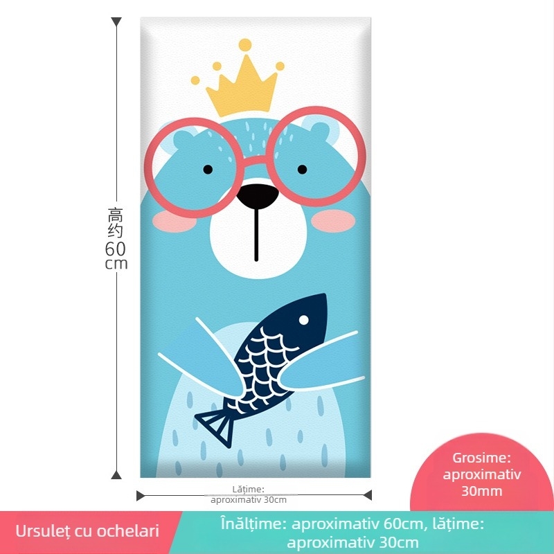 Protector de perete 3D cu design desen animat, autocolant, din piele artificială, pentru dormitor, birou și intrare