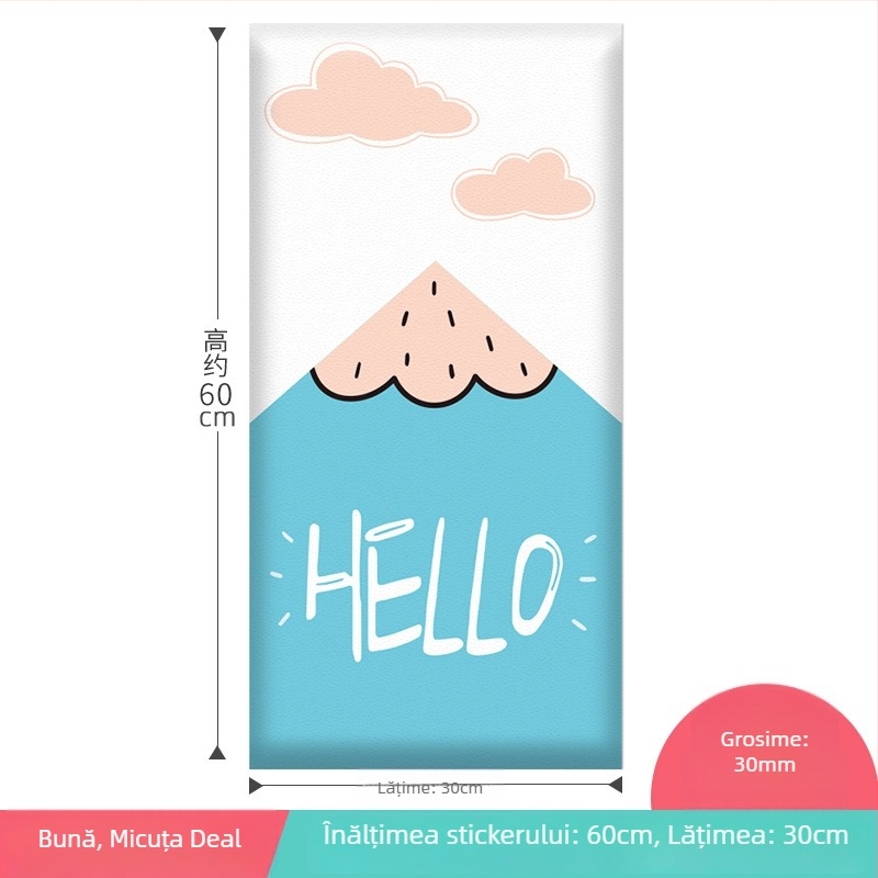 Protector de perete 3D cu design desen animat, autocolant, din piele artificială, pentru dormitor, birou și intrare