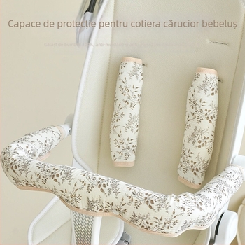 Covoraș din bumbac pentru căruciorul de copii, cu husă pentru brațul frontal și protecție a barei, prosop detașabil pentru saliva